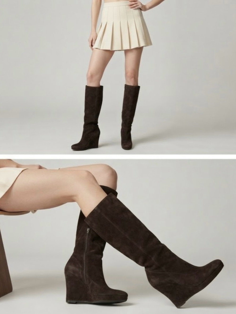 🔴 Jessica Simpson Dark Brown Suede Wedge Knee-High Boots